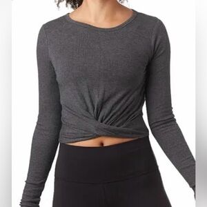 ALO Yoga Gray Long Sleeve Knot Front Top. Size Medium
